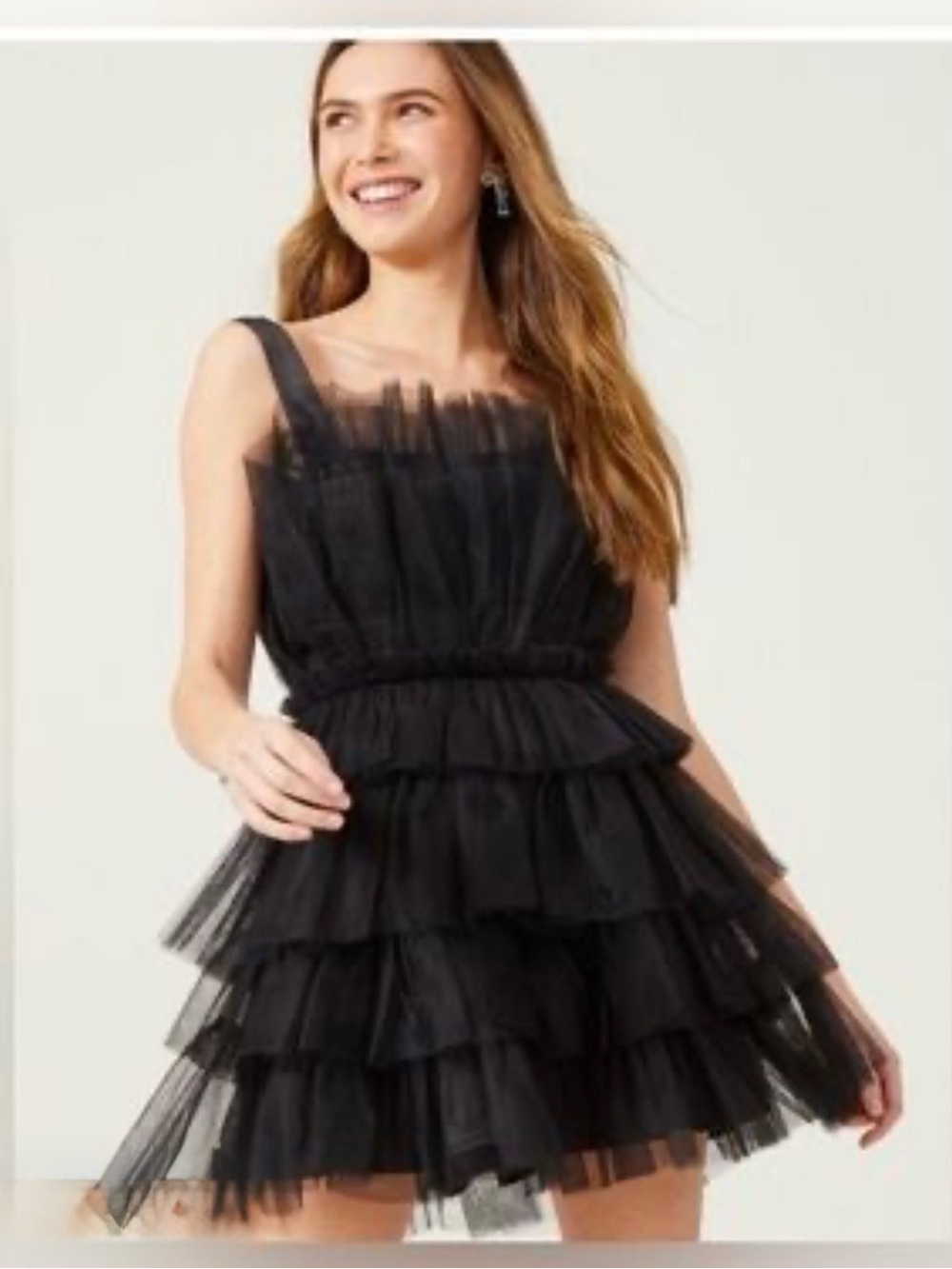 Storia Women’s XS Suzie Black Tulle Tiered Mini Dress